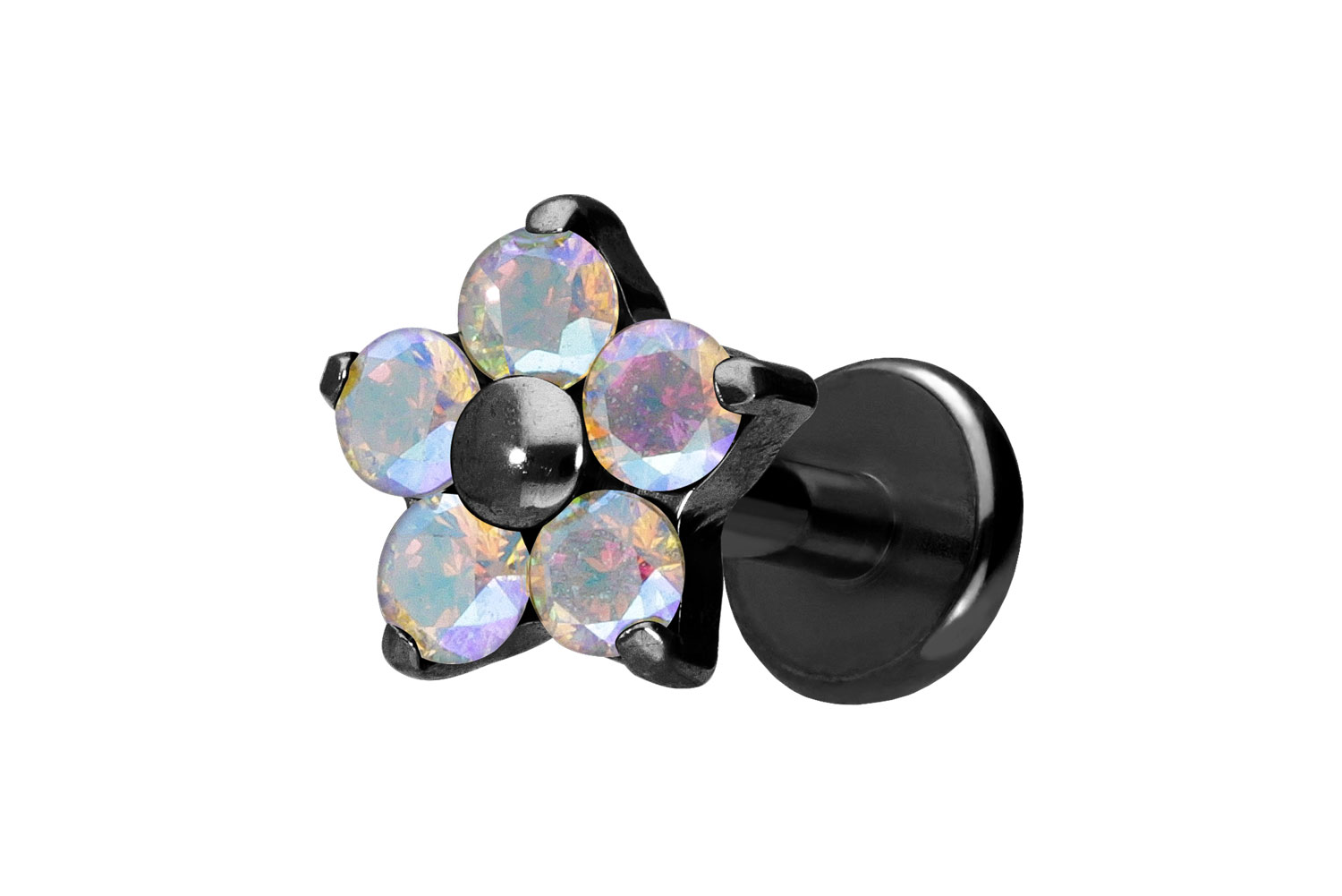 Titan Labret Piercing mit Push Fit KRISTALLBLUME